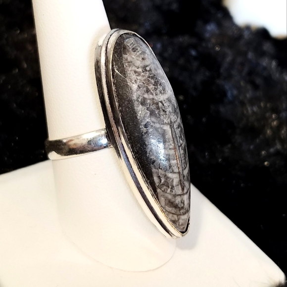 💚2 for $40💚NWOT Natural Orthoceras Fossilized Stone .925 Sterling Overlay Ring - Picture 3 of 12